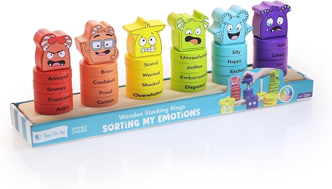 Open The Joy Emotions Stacking Rings – 30pc Rainbow Stacking Toy for Toddlers, Baby Sensory Learning Toy, Fine Motor Skill Development – Montessori Toys for 1 Year Old, Ages 12 Months and Up