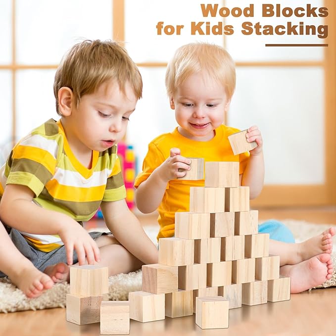 Barydat 300 Pcs 1 in Wooden Cubes, Unfinished Wooden Blocks for Crafting Natural Craft Wood Square Blank Cube for DIY Project Baby Showers