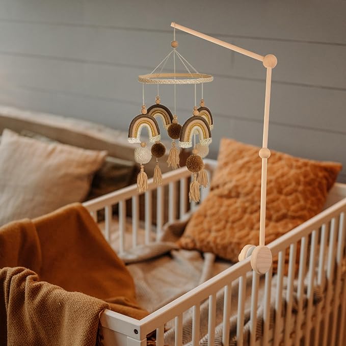 Baby Crib Mobile Arm - 30 Inch Wooden Mobile Hanger for Crib, Baby Mobile Holder for Baby Girls Boys Nursery Decor - with Anti Slip Attachment