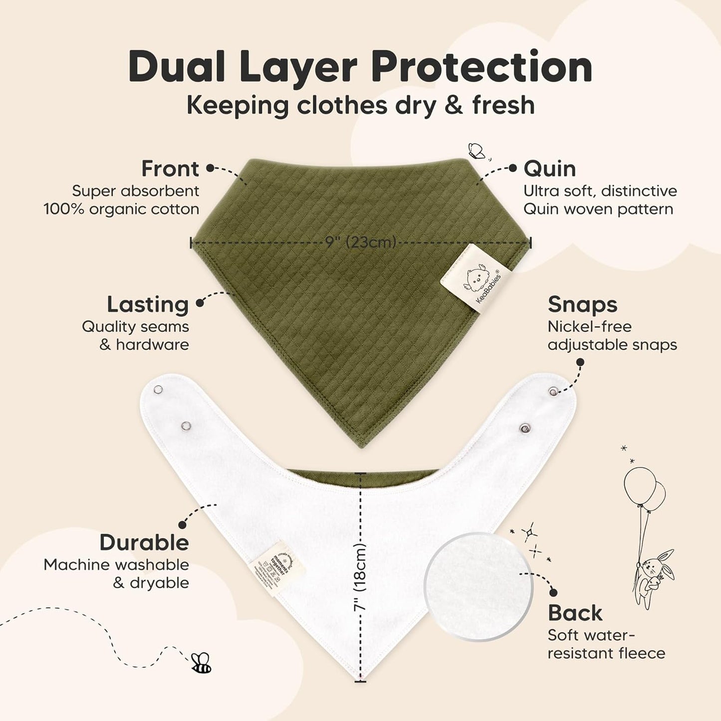 KeaBabies 8-Pack Bandana Bibs for Baby Girls, Boys - Organic Cotton Baby Bibs for Drooling & Teething Newborn, Toddler, Infant 0-36 Months, Extra Soft, Absorbent Cloth with Snaps (Basics)