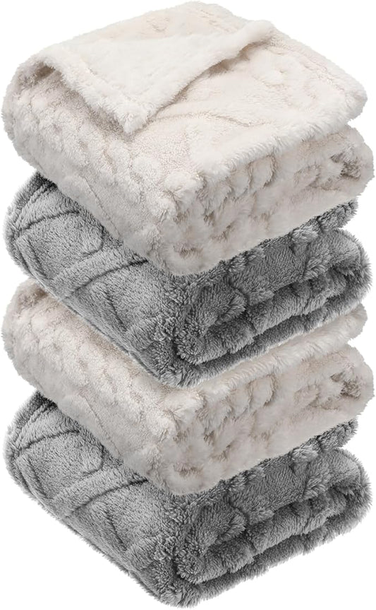VitalCozy 4 Pcs Fluffy Baby Blanket Fleece 30" x 40" 3D for Boys Nursery Little Girl Infant or Newborn Receiving Swaddling Blankets(Neutral Color)