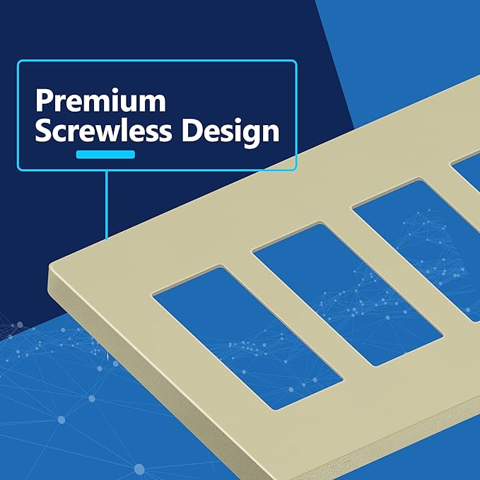 LIDER Matte Finish Decorator Switch Cover, Screwless Wall Plate, Mid-Size 4-Gang 4.88" x 8.58", Unbreakable Polycarbonate Thermoplastic, UL Listed, LSWP-34M-I, Ivory