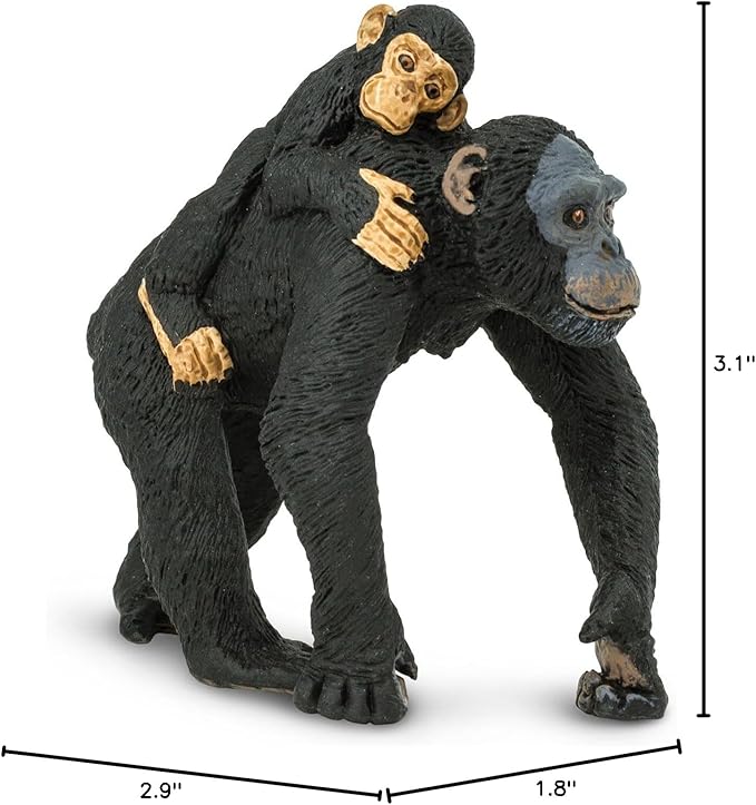 Safari Ltd. Chimpanzee with Baby Figurine - Realistic 3.2" Wildlife Figure - Educational Toy for Boys, Girls, and Kids Ages 3+