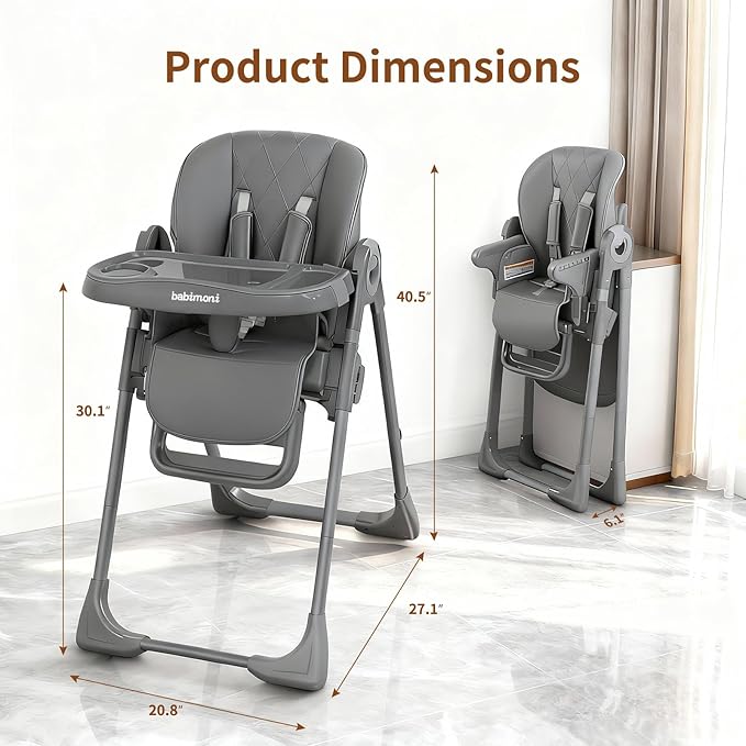 4 in 1 High Chairs for Babies and Toddlers, Foldable Baby High Chairs, Feeding and Eating Seat Highchair with 4 Levels of Recline and 7 Levels of Height Adjustment, Starry Gray