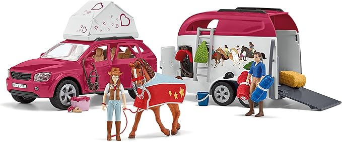 Schleich Horse Car and Trailer Toys - Multi Piece SUV & Trailer Playset, with Horse Figurine, Rider Action Figure, and Pony Accessories, for Girls and Boys Ages 5 and Above