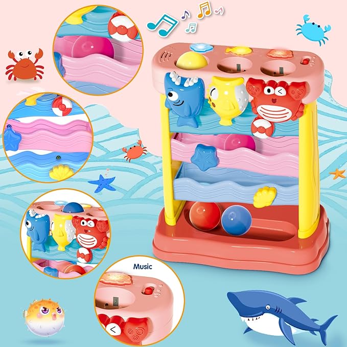 Pound A Ball Toys for 1 2 3 Years Old Girls, Toddler Musical Montessori Toy for 6-12-18-24 Months, Interactive Toys with Light & Sound,Christmas Birthday Gifts for Baby Age 1-2 Years Old