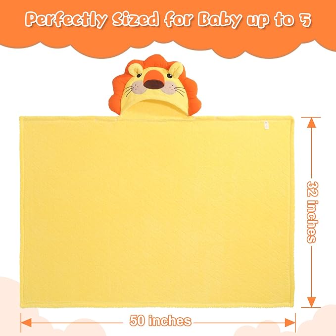 Toddler Bath Towel with Animal Hood for 0-5 Years,2 Pack Coral Fleece Bath Towels with Large Size 50 in*32 in,Ultra Absorbent Thick Soft for for Baby Kids Chirdern, Blue Elephant & Yellow Lion