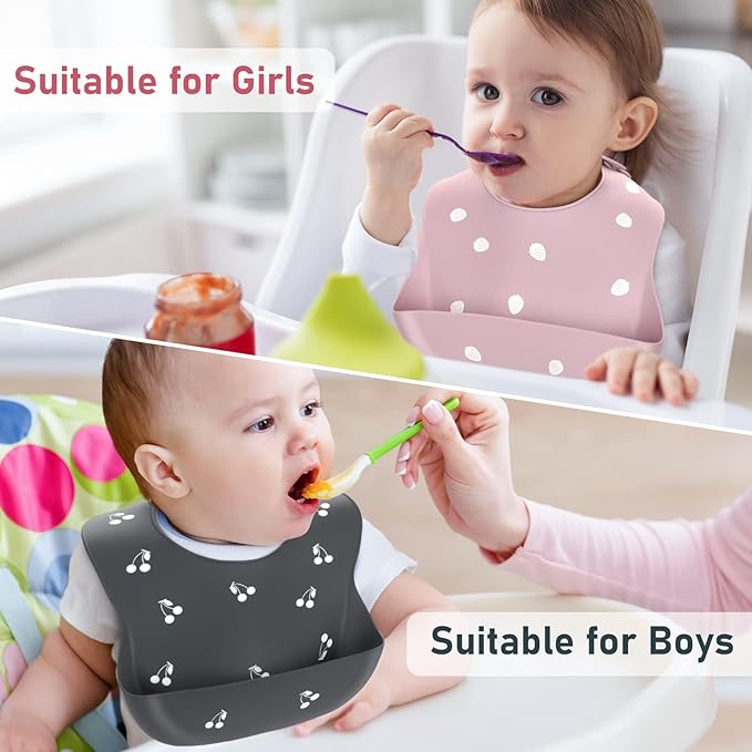 ME.FAN Silicone Baby Bibs for Babies & Toddlers | Adjustable Silicone Bibs Set of 2