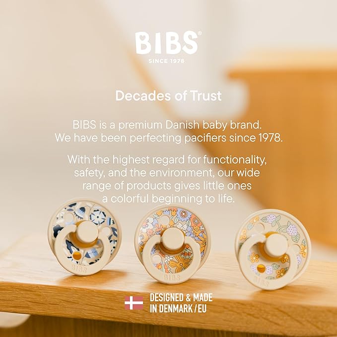 BIBS Colour Liberty Soother 2-Pack, BPA Free Dummy Pacifier, Round Nipple. Natural Rubber Latex, Made in Denmark, Size 2 (6-18 Months), Strawberries and Cream Pale Butter Mix