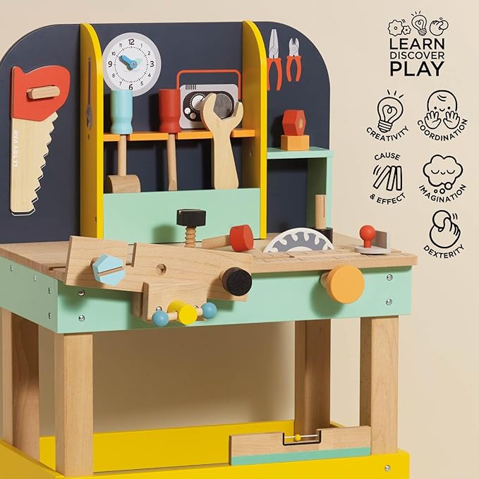 Le Toy Van - Wooden Toy Work Bench Set | Large Educational Construction Set for Role Play | Pretend Play Wooden Tools - Suitable for 3 Year Olds+