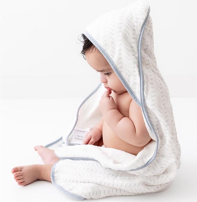 Bamboo Viscose Baby Hooded Towel & Washcloth Set for Babies and Toddlers, Soft & Absorbent, 70% Viscose from Bamboo, 30% Cotton Muslin - Imported (Blue Dash)