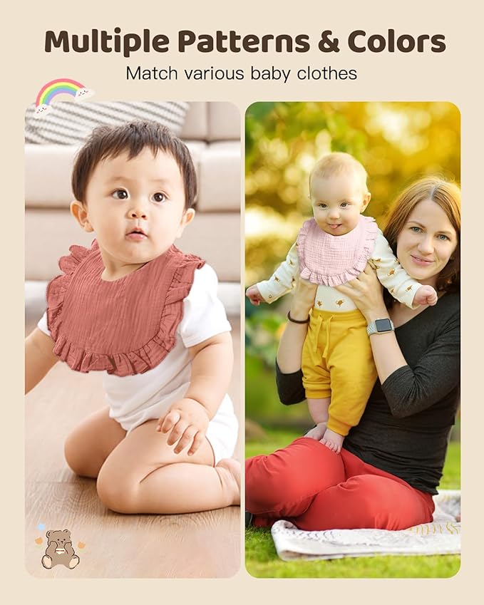 Lictin 8-Pack Muslin Baby Bibs - Bandana Drooling and Teething Bibs, Unisex Cotton