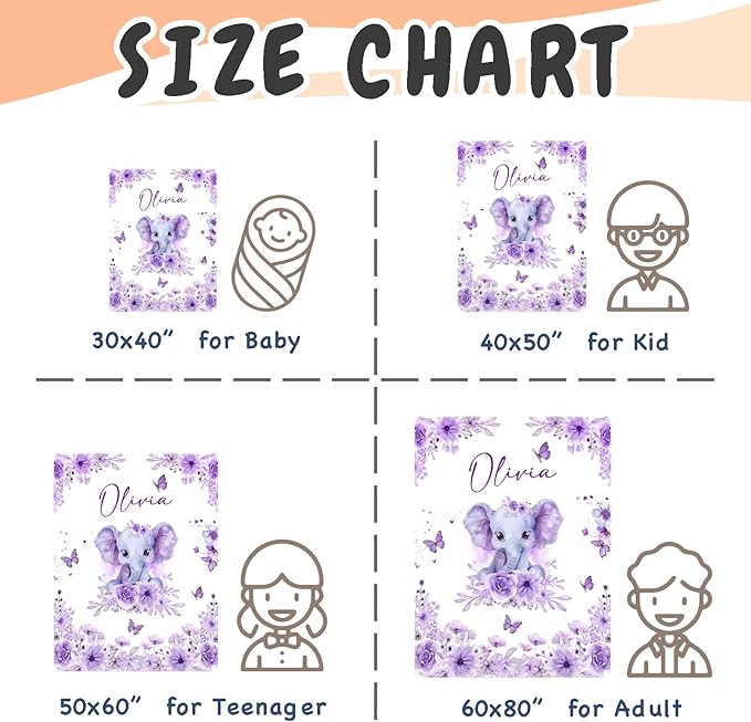 Personalized Baby Blanket for Girls Custom Baby Blanket with Name for Kids Custom Elephants Blanket for Infant Toddler Soft Newborn Bed Throw Personalized Baby Gift for Birthday Baby Shower Christmas
