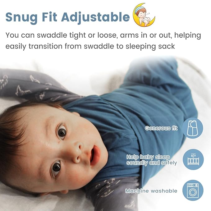 ZIGJOY Sleep Sack Swaddle 0.5 TOG Baby Wearable Blanket 100% Cotton Baby Swaddle Blanket for Newborns 0-6 Months for Boy Girl, Blue&Space