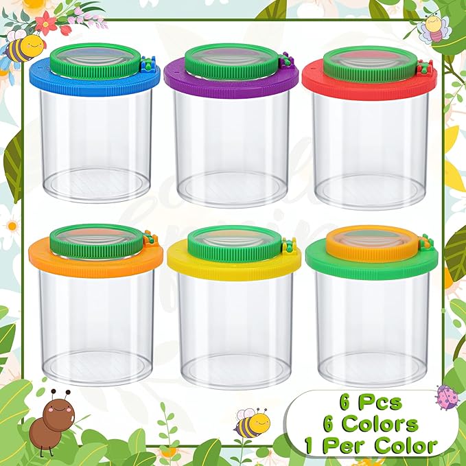 Coopay 6 Pieces Magnifying Insect Box - Bug Viewer, Critter Insect Cage, Container, Bug Catcher Cage, Jar Collecting Kit for Children, Kids Science Nature Exploration Tools