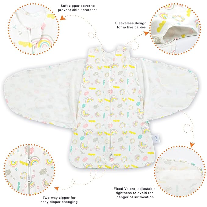 Swaddle-Blanket Baby Girl & Boy Swaddles Newborn Infant Transition 100% Cotton Wrap Blankets, 3-Way Adjustable Wearable Blanket, TOG 1.0 (Rainbow, 3-6 Month)
