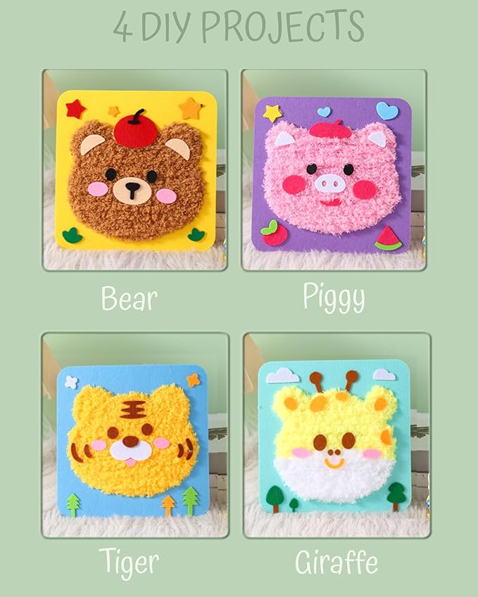 PupuMiao Sewing Kit for Kids DIY Embroidery Sewing Kit Cute Animal Sewing Projects Easy Crafts with English Instructions, Perfect for Beginners, Girls Boys Ages 4-12 (Giraffe+Tiger+Bear+Piggy)