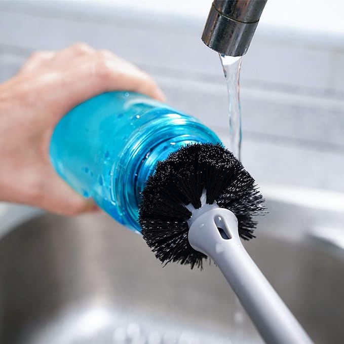2-in-1 Bottle Brush with Straw Brush, Long Handle Water Bottle Scrubbing Brush, Built for Cleaning Sport Bottles, Baby Bottles, Water Bottles, Coffee Mugs, Wine Decanters, Flask, 1 Pack