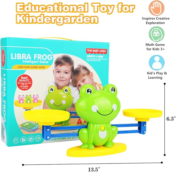 Aitbay Cool Math Game, Preschoolers Frog Balance Counting Toys for Boys & Girls Educational Number Toy Fun Children's Gift STEM Learning Age 3+ (63 PCS)