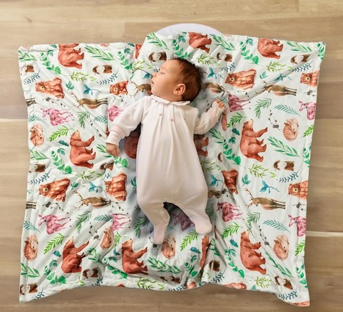 4 Pack Soft Woodland Baby Blankets（30“X40 for Unisex Girls or Boys Breathable Gender Neutral Nursery Double Layer Blankets with Dotted Backing and Animals Printed for Newborn Toddlers (Animal Print)