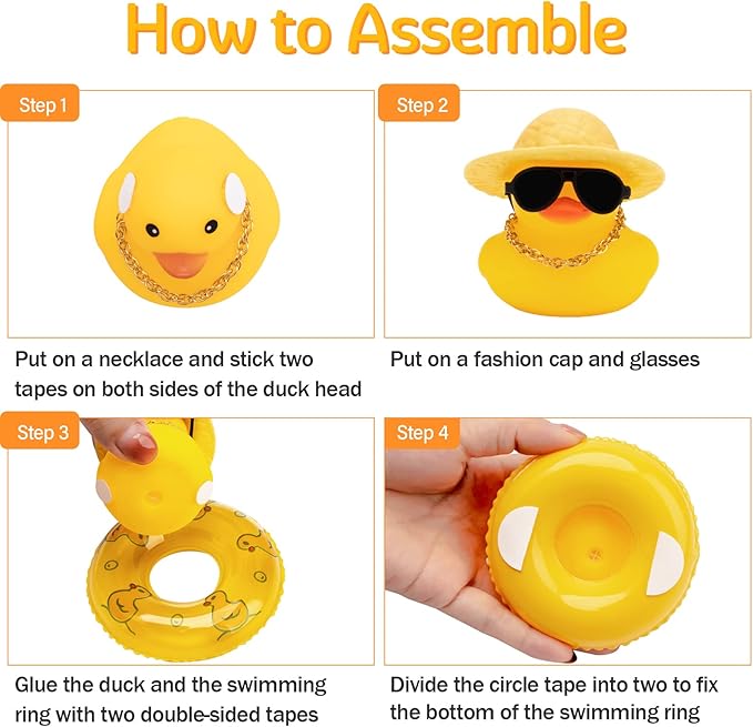 wonuu Car Rubber Duck, Yellow Duck Decoration Dashboard with Sun Hat Swim Ring Necklace Sunglasses for Car Dashboard Decorations