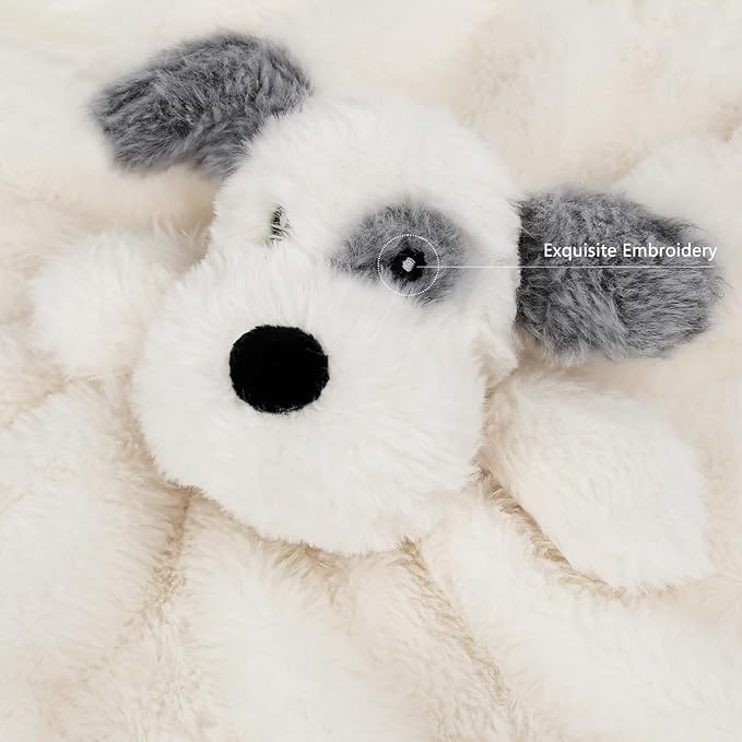 Dog Baby Security Blanket Soft Unisex Lovey Stuffed Animal with Satin Backing for Toddler Infant Newborn Boys and Girls, Lovely Puppy Snuggle Toy, White 13.5 Inch