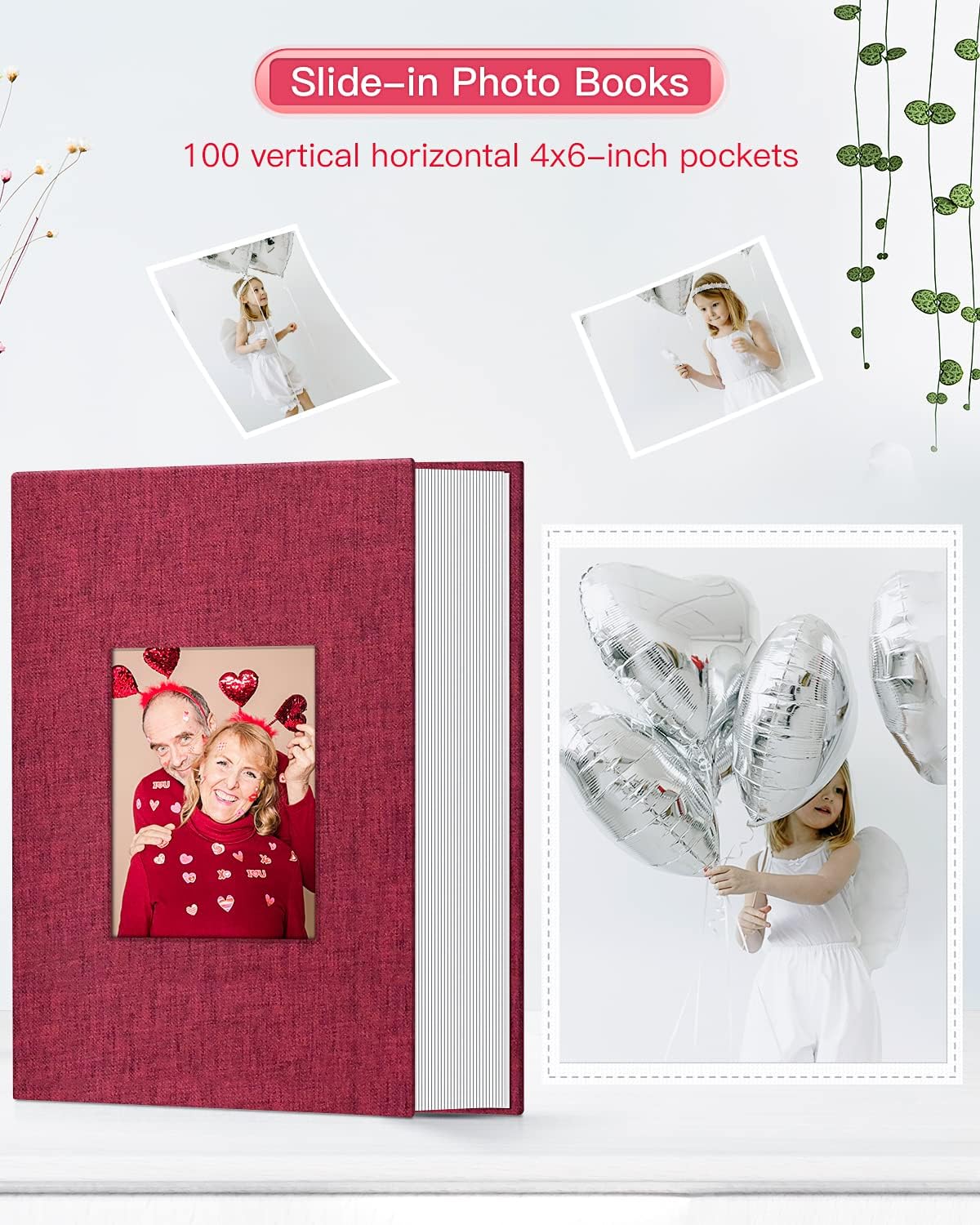 popotop Photo Album 4x6-100 Photos Photo Books with 100 Vertical Pockets,Linen Cover Albums for Family Wedding Anniversary Baby Vacation Pictures