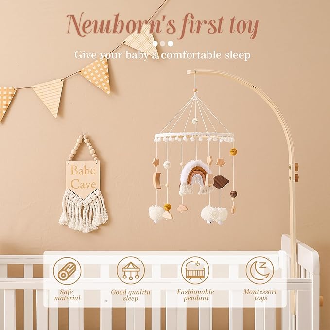 let's make Baby Crib Mobile for Boys Girls Rainbow Nursery Mobile Gender Neutral Hand-Crocheted Mobile Ceiling Mobile - Rainbow, Clouds, Moon