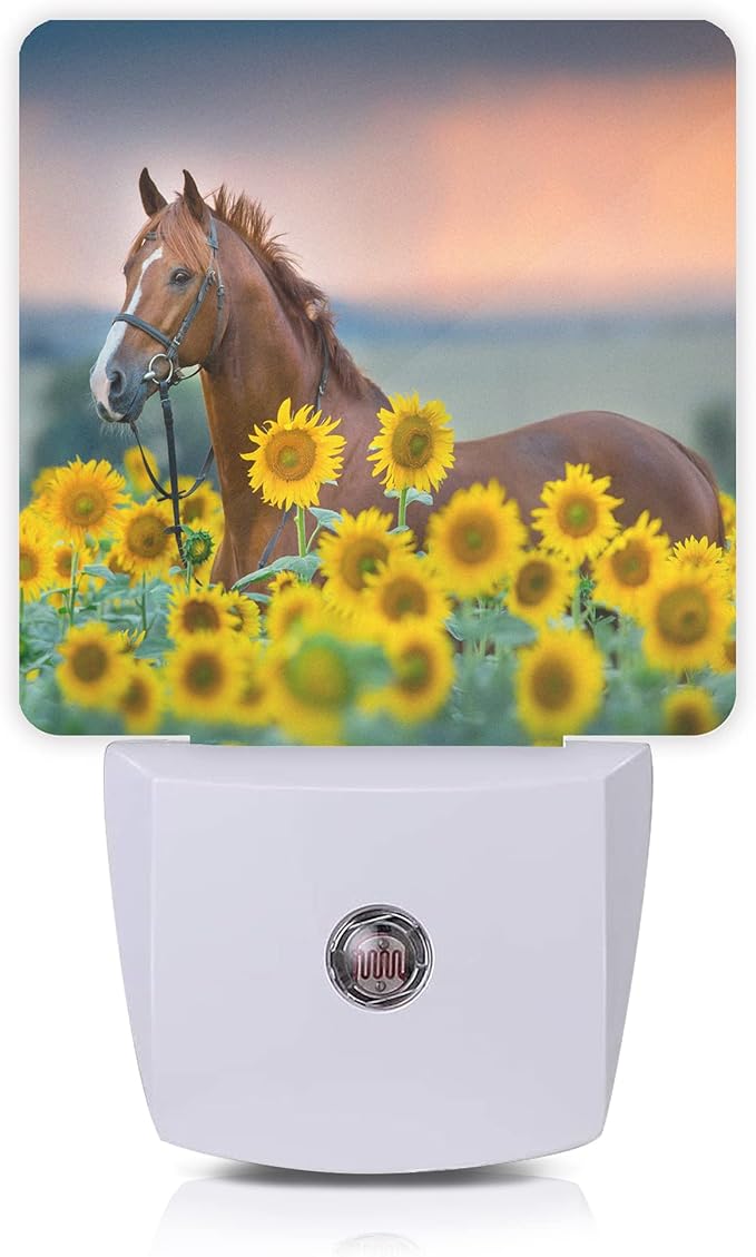 Horse Night Light,Sunflower Farm Animal Horses Plug-in Night Lights with Dusk-to-Dawn Sensor for Women/Girls/Boys Gift Sleep Friendly lamp for Bedroom, Bathroom and Living Room,0.5W