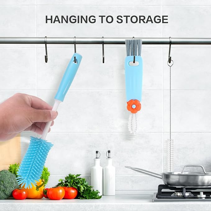 3 Pack Cleaner Brush Kit for Stanley, Bottle Cleaner Brush Set with Straw Brush Cleaner and Cup Lid Cleaning Brush for Stanley Cup, Tumbler Cups, Drinking Glass (Blue)