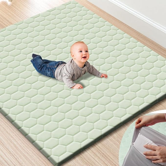 Premium Foam Baby Play Mat 50" x 50" with Removable Cover, Extra Thick Padding Playpen Mat, Non-Slip Floor Mat, Stylish & Easy to Clean for Crawling Baby, Infants & Toddlers, Green