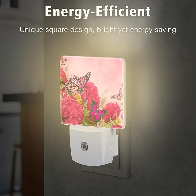 Butterfly and Flower Night Lights Plug into Wall for Girls Boys Room, Night Lights LED Lamp with Dusk to Dawn Sensor Nightlight for Bedroom Kitchen Bathroom Hallway Home Wall Decor