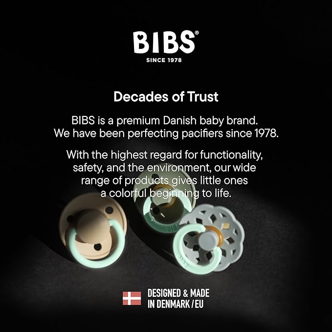 BIBS Colour Night Glow in The Dark Soother 2-Pack, BPA Free Dummy Pacifier, Round Nipple. Natural Rubber Latex, Made in Denmark, Size 2 (6-18 Months), Blush Glow/Woodchuck Glow