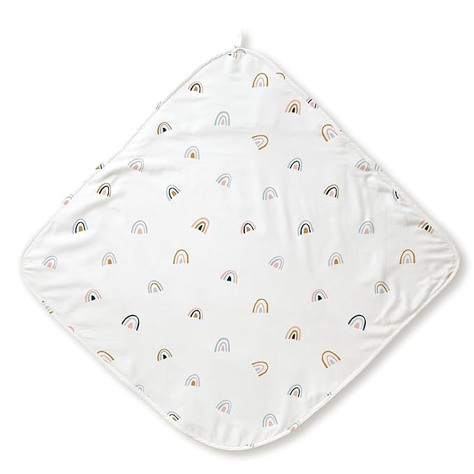 MakeMake Organics Organic Cotton Hooded Towel Baby Toddler GOTS Certified Organic Cotton Beach Poncho Towel Large Absorbent Non Toxic Neutral (Rainbow, Diagonally 35"x35")