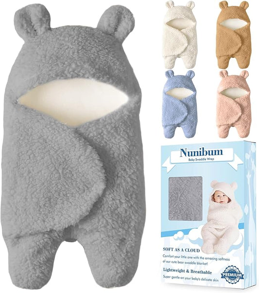 Baby Swaddle Blanket Boys Girls Cute Plush Receiving Blanket Ultra-Soft Newborn Sleeping Wraps for Infant 0-6 Months - Grey