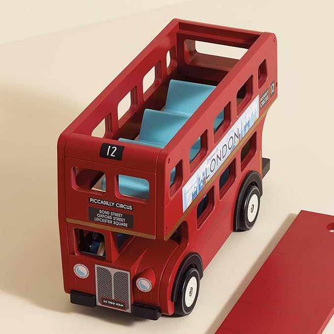 Le Toy Van - Cars & Construction - London Double Decker Bus - Wooden Bus - Role Play Toy - Suitable for Girls & Boys Age 3+, Red
