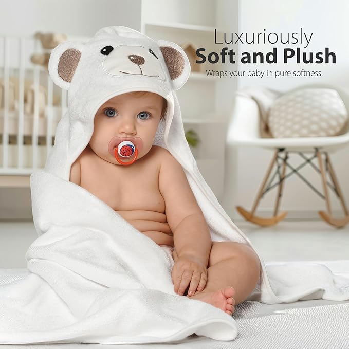 MINIBOO Hooded Baby Towels for Newborn & Toddler - Super Soft Baby Bath Towels with Hood, Highly Absorbent Viscose Made from Bamboo Hooded Towel for Boys, Girls, Newborn Essentials.