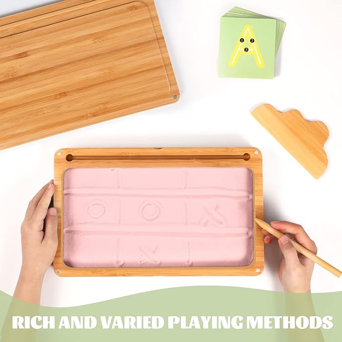 Montessori Sand Tray with Lid - Wooden Sand Trays for Kids Writing Letters and Numbers, Preschool Classroom Must Haves, Kindergarten Learning Tools (Pink)