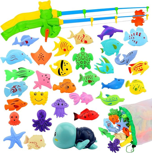 Magnetic Fishing Pool Toys Game, Water Table Bathtub Bath Toy - Pole Rod Floating Fish, Birthday Party Gifts for Toddler Age 3 4 5 6 Year Old, Kids Outdoor Toys