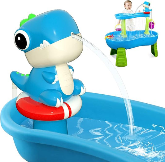 Dinosaur Water Table Pump Continuous Flow - Rechargeable Water Pump for Water Table Accessories - Summer Outdoor Water Play Toys - Battery Powered Water Pump Outside (Blue)