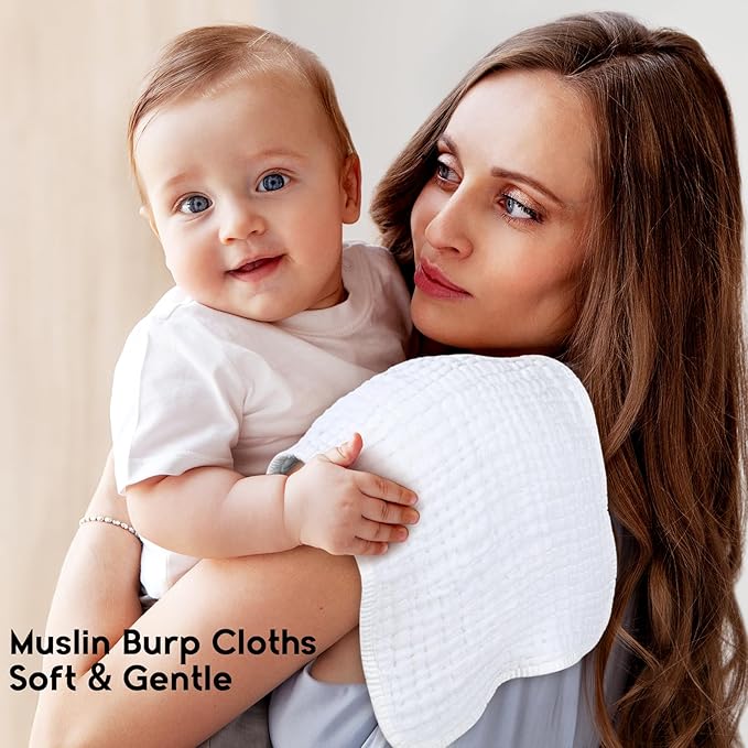 Muslin Burp Cloths for Baby 100% Cotton Burping Cloths for Boys Girls Large 20''X10'' Extra Soft and Absorbent 12 Pack - White
