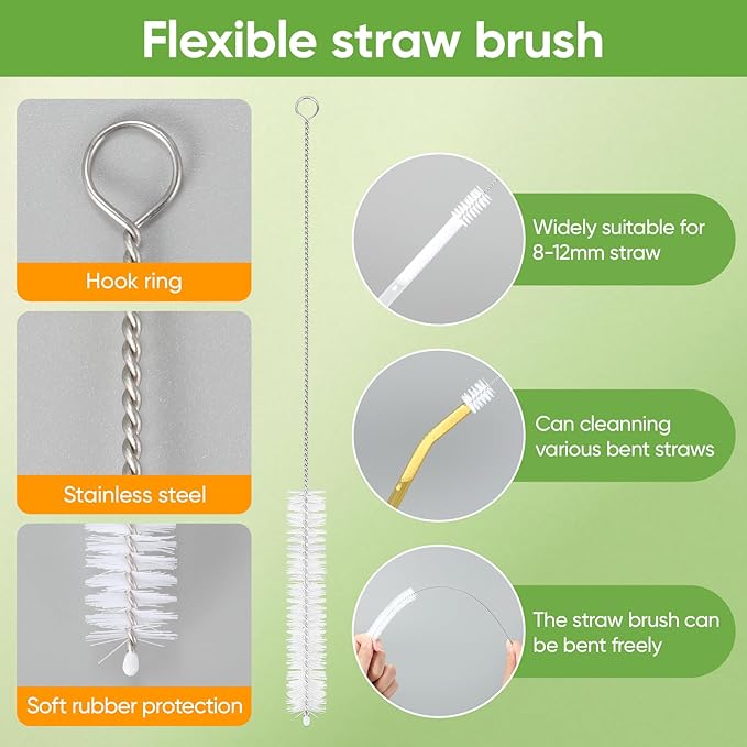 3 PCS Bottle Clean Brush Set, Long Wooden Handle Bottle Cleaner Brush for Stanley Cup Tumblers, 3 in1 Cup Lid Cleaning Brush, Long Straw Brush,Water Bottle Clean Brush Kit for Bottle Cups Coffee Mugs
