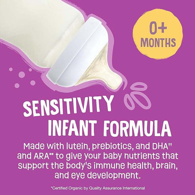 Earth's Best Organic Sensitivity Infant Formula, Babies 0-12 Months, Reduced Lactose, Iron, Omega-3 DHA, Omega-6 ARA, Organic Baby Formula, 21 Ounce Container