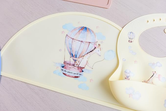 Silicone Baby Bib and Mat | Boys Girls Babies & Toddlers | Waterproof, Adjustable, BPA Free