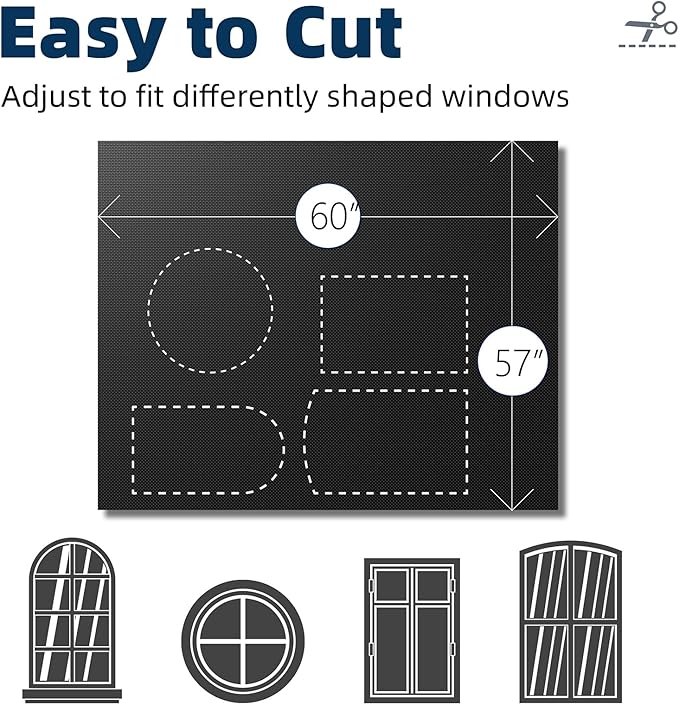 NIGHTON Portable Blackout Curtains 60"×57" Strong Hook and Loop Tape Strips with Adhesive,Blackout Shades That can be Cut,100% Blackout Material Window Blinds for Baby Nursery or Travel Use - Black