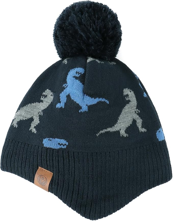 Duoyeree Kids Beanie Hat for Boys Girls Pom-pom Kint Hats Cozy Lining Winter Skull Cap