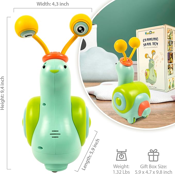 MINIARTIS Baby Crawling Toys | Musical Snail Baby Toy, Infant Tummy Time | Crawling Toys for Babies 6-12 Months | Learning Crawl and Walking | Toddler Birthday Gift for 6-36 Month Boy Girl