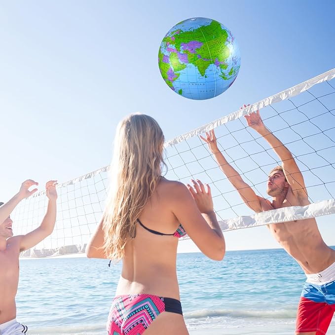 2 Pack Inflatable Globe Blow up World Globe Beach Ball 16 Inch Inflatable Earth Beach Ball for Beach Playing or Teaching, Party Bags, Summer Pool Party, PVC Material