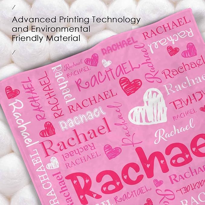 M YESCUSTOM Custom Baby Blanket with Name, Personalized Girls Boys Throw Blanket Pink Heart Customized Flannel Kids Blanket for Men Women Valentines Day Mother's Day Christmas Newborns
