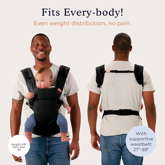 Beco Baby Carrier - Gemini Baby Carrier from Newborn to Toddler - Certified Ergonomic Newborn Baby Carrier for Infants and Children of 7-35 lbs - M Shape, Adjustable Seat, 100% Cotton (Metro Black)